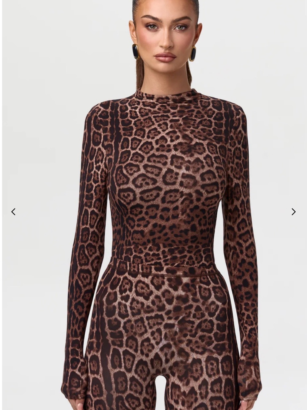 Naked Wardrobe mock neck  Brown Leopard-Print Long Sleeve Top